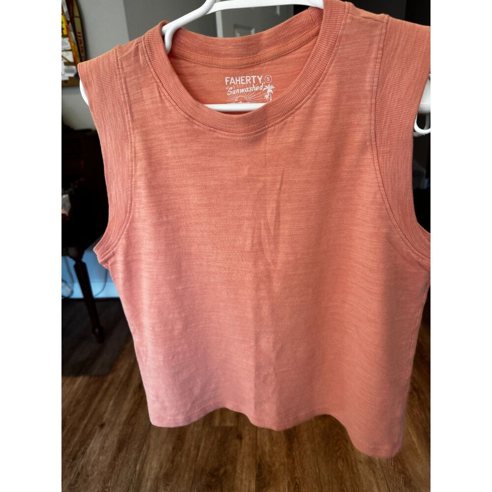 Women's FAHERTY Sunwashed Slub Muscle Tank in Peach Size Small
